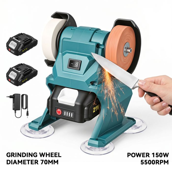 Touret à meuler sans fil 18V – 200W 5500 RPM 2 meules (100/120 grains) –Compatible batterie Makita–Affûtage polissage ébavurage