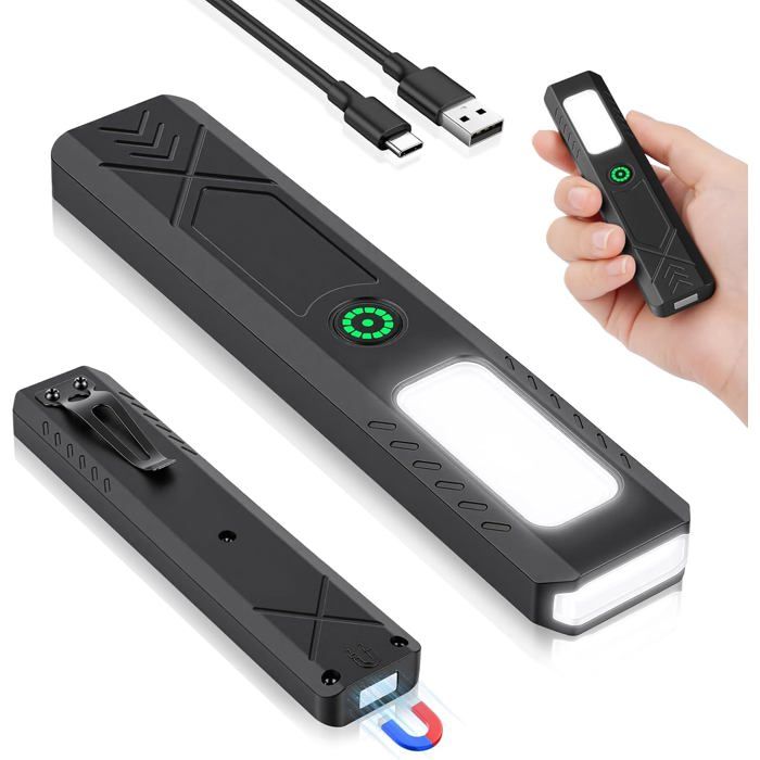 Mini Flat Edc Lampe De Poche Rechargeable Usb C 450 Lumens Cob Lampe De Travail Avec Base Magnétique Et Clip De Poche Ultra-Port