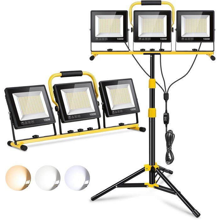 Projecteur Led Chantier 30000Lm Avec Trépied Projecteur De Chantier 300W (3X100W) 3 Températures De Couleur Lampe De Chantie[CA134]