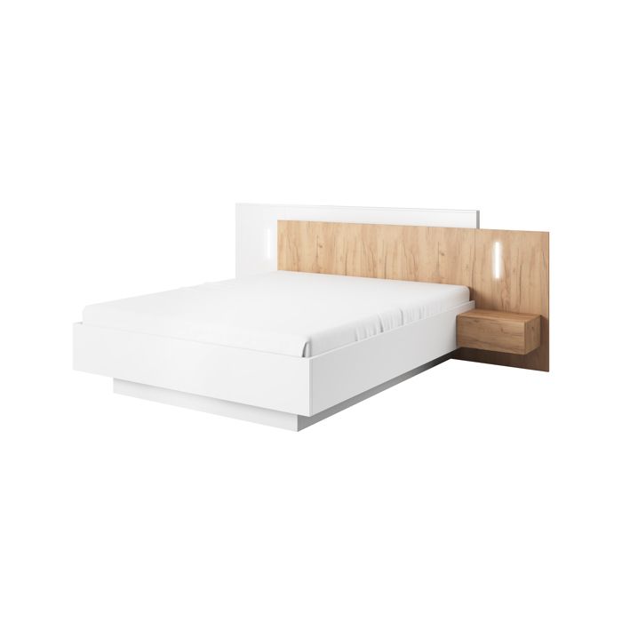 Lit double 160 cm - 3XE LIVING - Modèle 160 - Coffre de rangement - Tête LED - Chêne Craft Doré