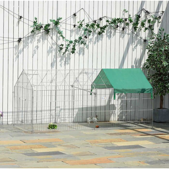 Enclos extérieur vert 220 x 103 x 103 cm pour rongeurs avec toit pliable acier