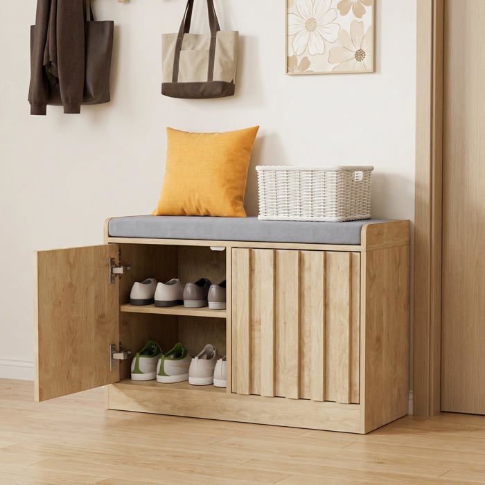 Banc dentrée à 2 Ptes Banc à Chaussures Entrée 66x33x44cm Naturel Naturel Naturel MEUBLE A CHAUSSURES