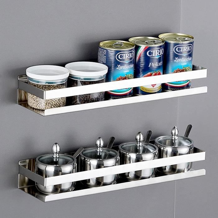 Étagère Murale INOX pour Épices et Rangement sans Perforation - 2 Packs