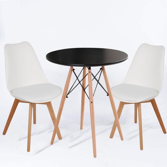 Table ronde et 4 chaises avec pieds en hêtre massif,Ensemble de cuisine 5 pièces