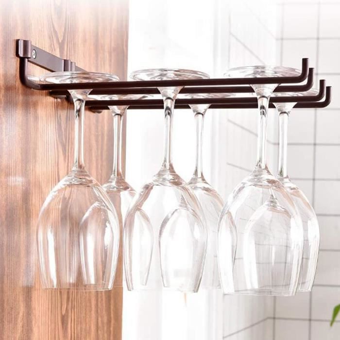 Porte-verres à Vin Sous Meuble En Fonte Cuivrée – 1 Rangée Pour 2-3 Verres, 22 Cm, Installation Facile