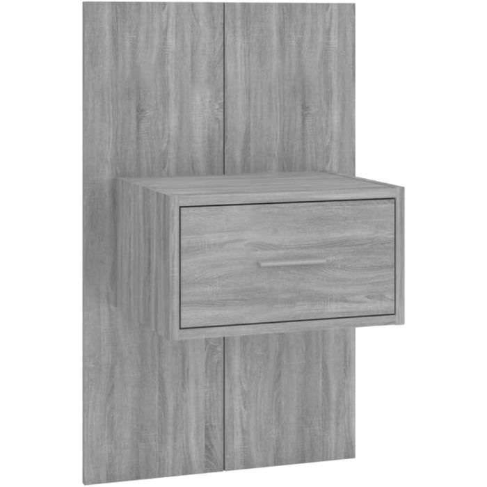 Table De Chevet Murale Flottante Sonoma Gris - Armoire De Nuit Suspendue 46x29.5x30cm Avec Grande Capacité