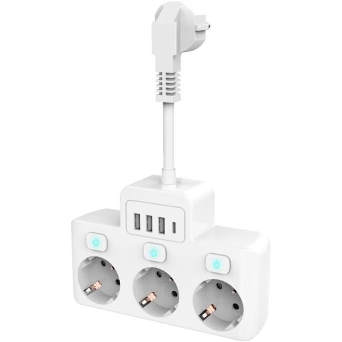 Plug cube avec USB - Multiprise 7 en 1 avec 4 USB - Prise 3 voies avec  interrupteur 