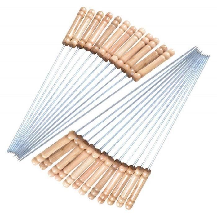 24 Brochettes Barbecue Acier Inoxydable 32cm - Brochettes Plates Réutilisables Pour Grillade, Cuisson Et Feu De Camp