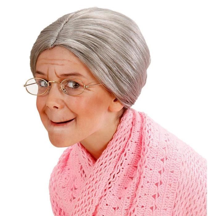 Costume De Grand-mère Complet - Perruque, Châle, Canne, Lunettes, Bijoux Fausses Perles Pour Cosplay Halloween