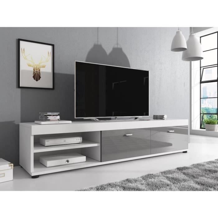 Elsa Meuble Tv Contemporain Decor Blanc Et Gris 140 Cm Achat