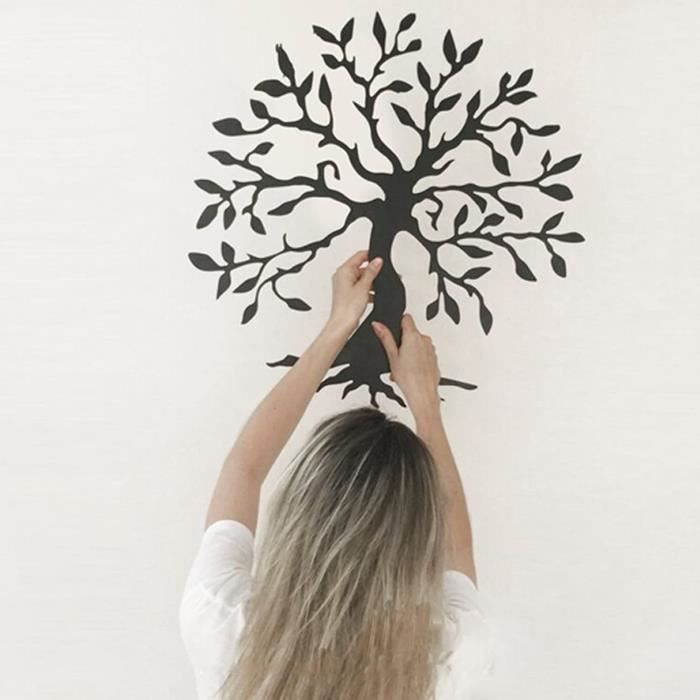 Arbre De Vie Mural APLUSH - Décoration Murale 3D En Fer Noir 60x60cm