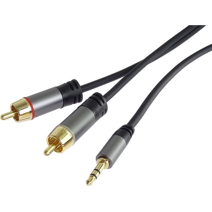 Câble Audio Jack 3,5 Mm Vers 2 RCA – 2 Mètres, Cuivre OFC, Connecteurs Plaqués Or, Pour Chaînes Hi-fi Et Home Cinéma - 8