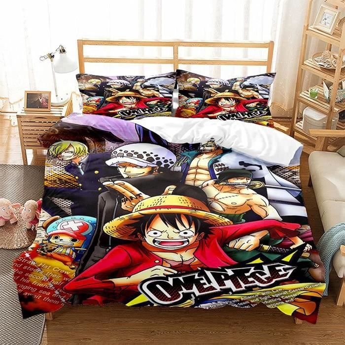 Housse De Couette 70x140 Parure De Lit One Piece Luffy SSG Egghead - Housse De Couette 140x200 Cm + Taie 70x90 Cm - 100% Polyester Réversible - Pour Fans D'anime Drap Anime One Piece