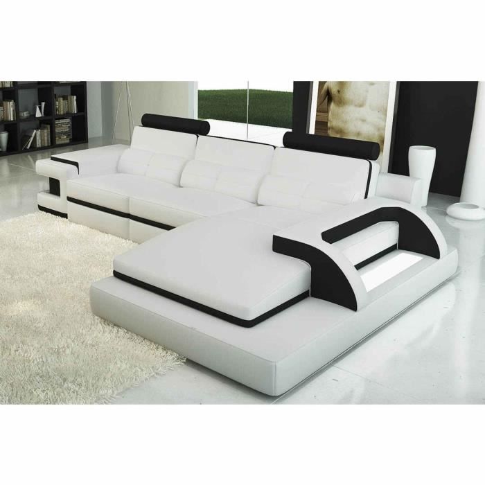 Canape D Angle Cuir Blanc Et Noir Design Avec Lumiere Ibiza Droit