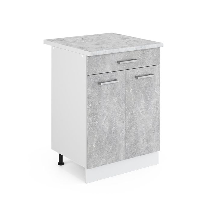 Meuble cuisine R-Line 60cm avec tiroir PT Marbre Béton/Blanc Vicco 30239