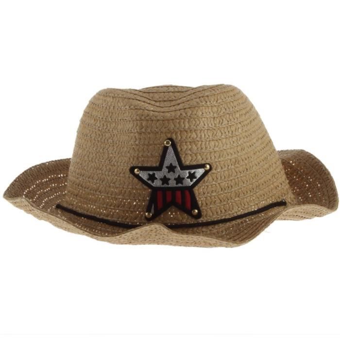 Chapeau De Paille A Larges Bords De Cowboy Avec Dessin Detoile A Cinq Branches Pour Enfants