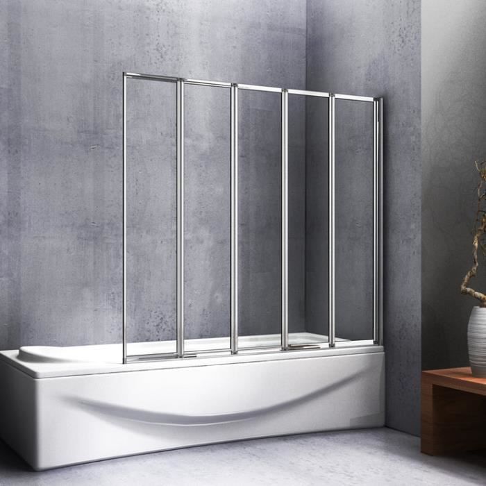 Pare-Baignoire Schulte 127x140 Cm Noir - 3 Volets Pivotants, Fixation Sans Percer