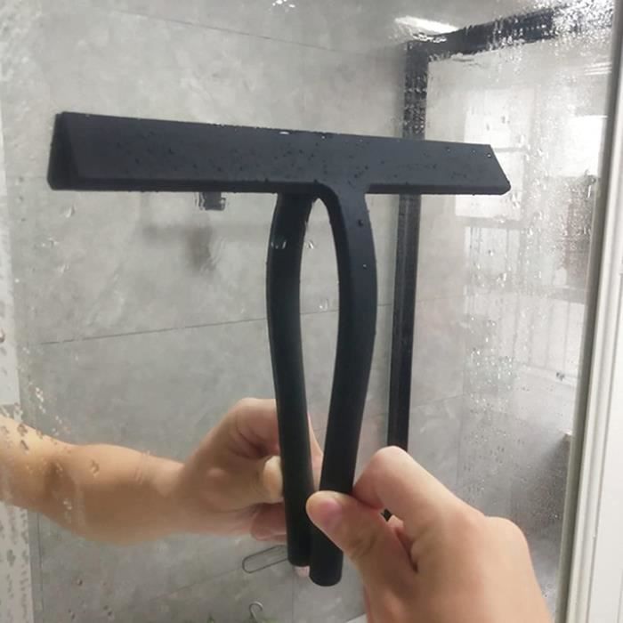 Raclette De Douche En Silicone Noir Mat 19x21 Cm - Avec Support - Pour Vitres, Miroirs, Parois De Douche