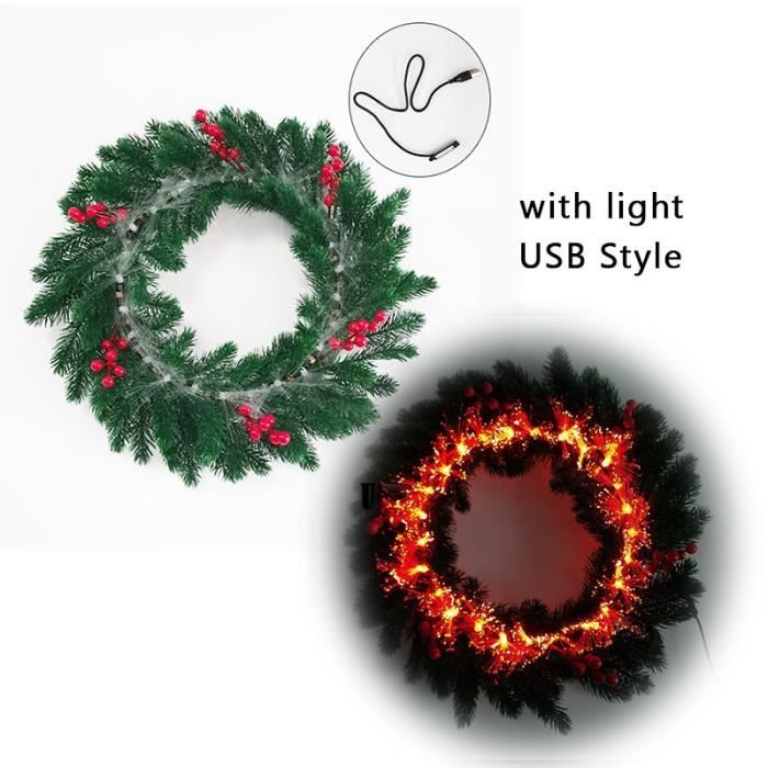 CWU Couronne De Noël Avec Lumières LED Vert 60 Cm PVC KN005 60299