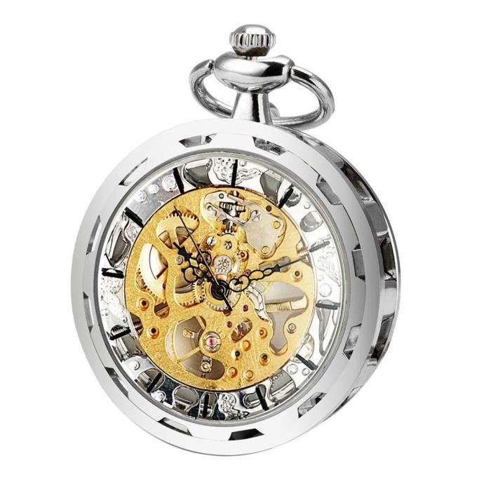 ManChDa Hommes Montre De Poche Rétro avec Chaîne Mécanique Steampunk Visage  Ouvert Transparent Numéros Romains (1. HBH029) , - Achat/vente montre de  gousset - Cdiscount
