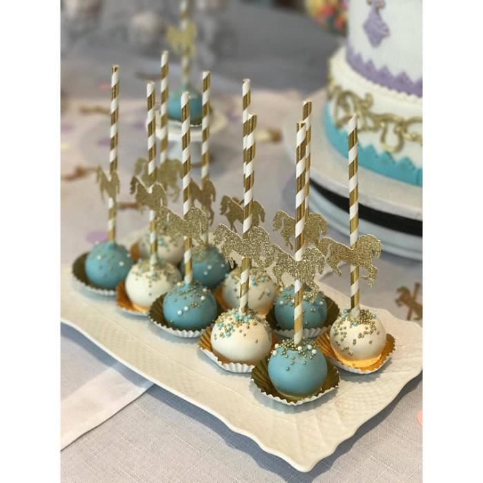 Decoration De Fete Carrousel Pop Gateau A Paillettes Chevaux Revelateur De Sexe Carnaval Anniversaire Toppers De Type 36pcs Cdiscount Maison