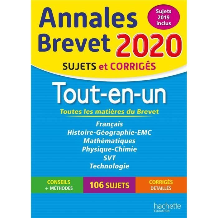 Livre Annales Brevet Tout En Un Sujets Et Corriges Edition 2020 Prix Pas Cher Cdiscount