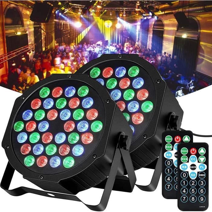 Baloveby Projecteurs LED 2pcs, 36 LED Lampe de scène Lumière de fête RGB avec Télécommande 7 Modes d'éclairage pour Scène DJ Fête