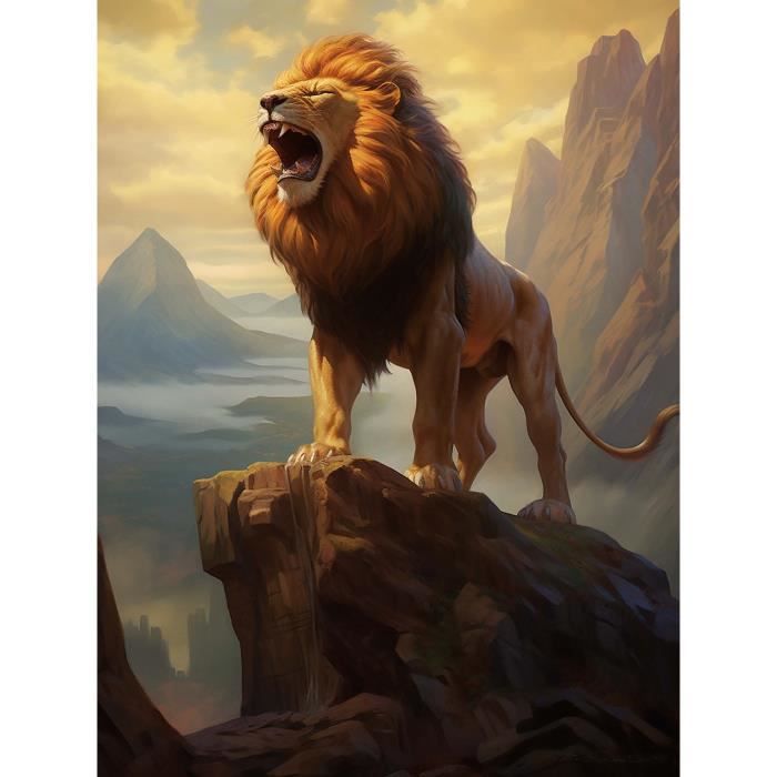 Kit Peinture Diamant 5D Lions Couple - 30x30 Cm - DIY Diamants Ronds Résine - Toile Adhésive + Outils Inclus