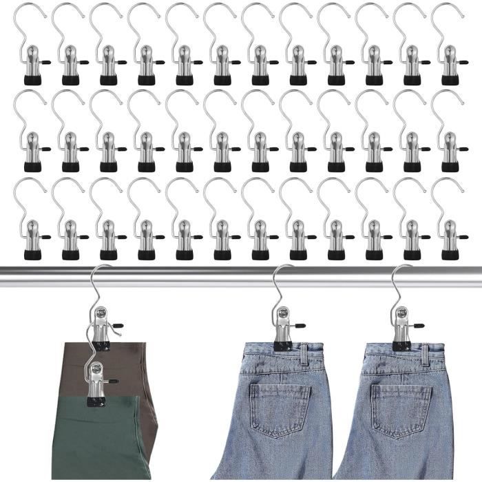 20 Pièces Crochet à Linge Portable Métal - Clips De Cintre à Linge En Acier Inoxydable-Cintre Pince Crochets - Pince De Rangement Pour Armoire Pivotante à 360 ° Pour Pantalons, Serviettes, Etc