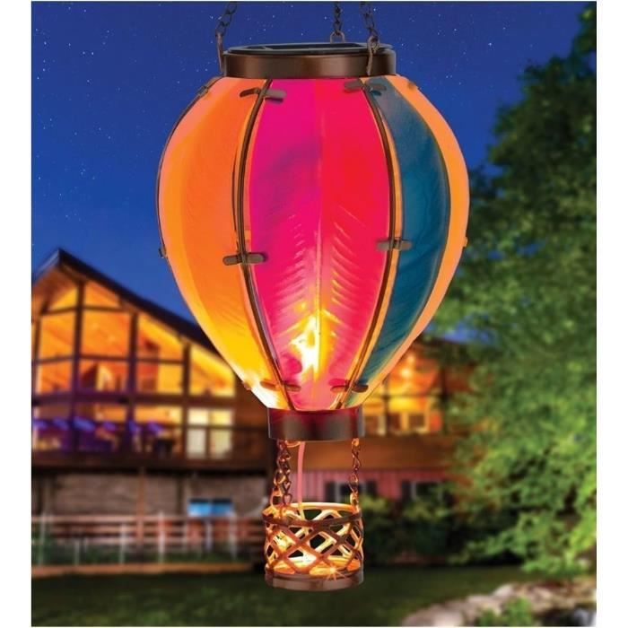 Lanterne Solaire Montgolfière - Déco Extérieur Flamme Vacillante - Éclairage Jardin