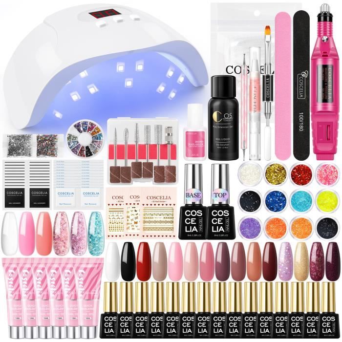 Kit Manucure Gel Complet Coscelia - 6 Vernis Semi-permanents + 3 Polygels - Pour Débutants - 9 Couleurs Classiques