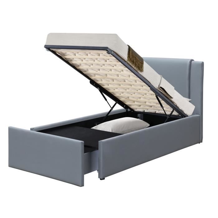 floki lit coffre pu gris 90x190 cm 1 tiroir achat vente structure de lit floki lit coffre pu gris 90 cdiscount
