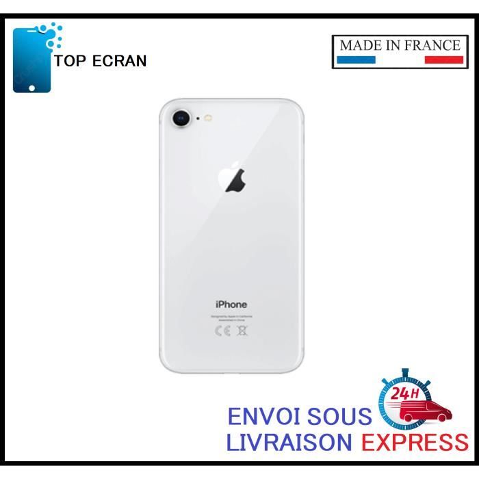 Vitre arrière pour Iphone 8 BLANC avec LOGO et Adhesif