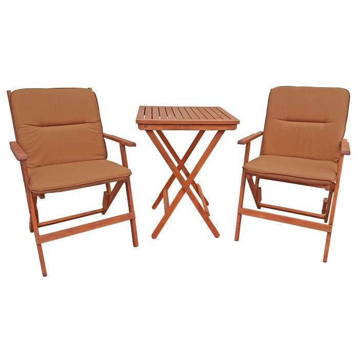 ensemble 2 chaises jardin et 1 table, bois massif 10-210-2t-braun