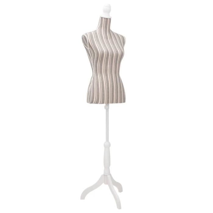 Mannequin De Couture Buste Femme - Tailles S à XL, Crème Fleurs Marron, Pied Bois Calvados Réglable 140-170 Cm (M 36-38)