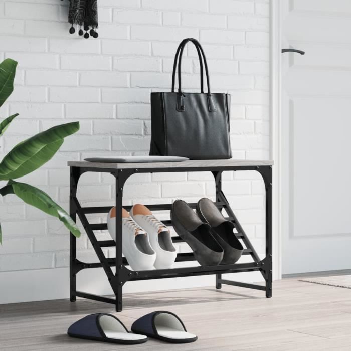 Porte-vêtements Avec étagère - Bois Et Acier - 60x30x100,5 Cm - Gris Sonoma - Rangement Salon Entrée