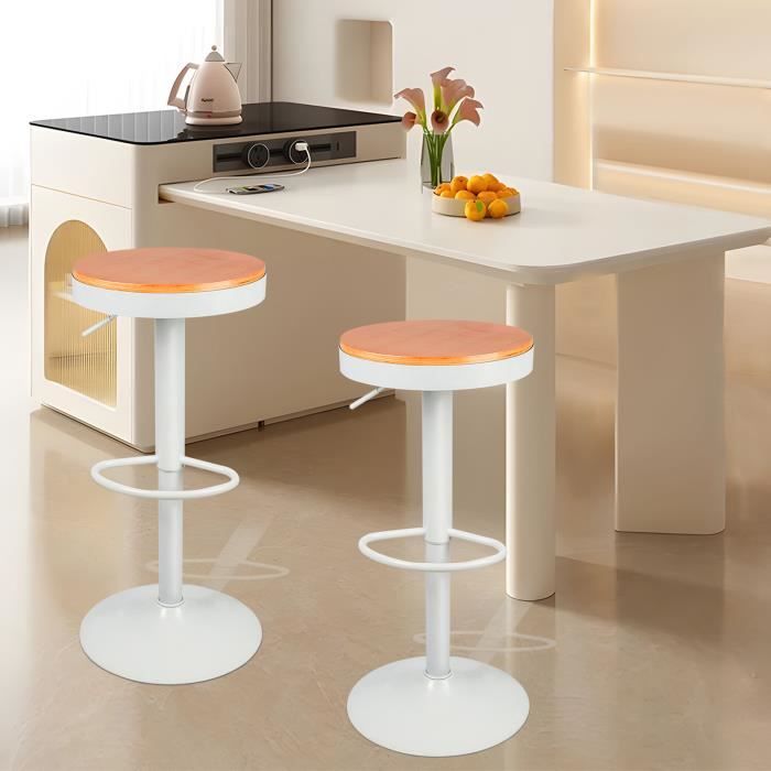 Tabouret de bar rond en bois châssis monobloc blanc - HOMEWELL ...