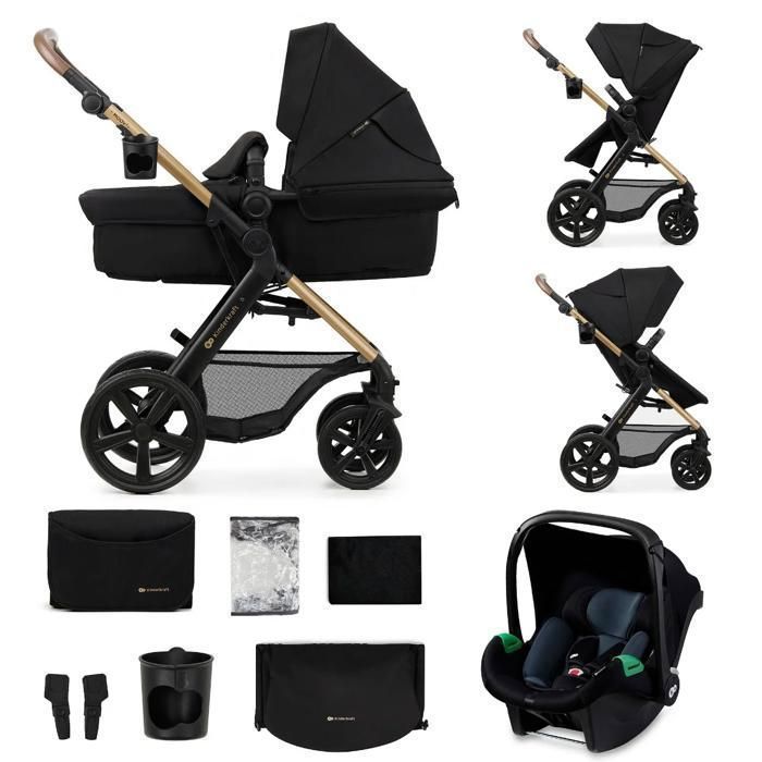 Poussette Kinderkraft MOOV 2 3 en 1 avec siège 2 en 1 grandes roues amorties Travel System jusqu’à 27 kg Noir
