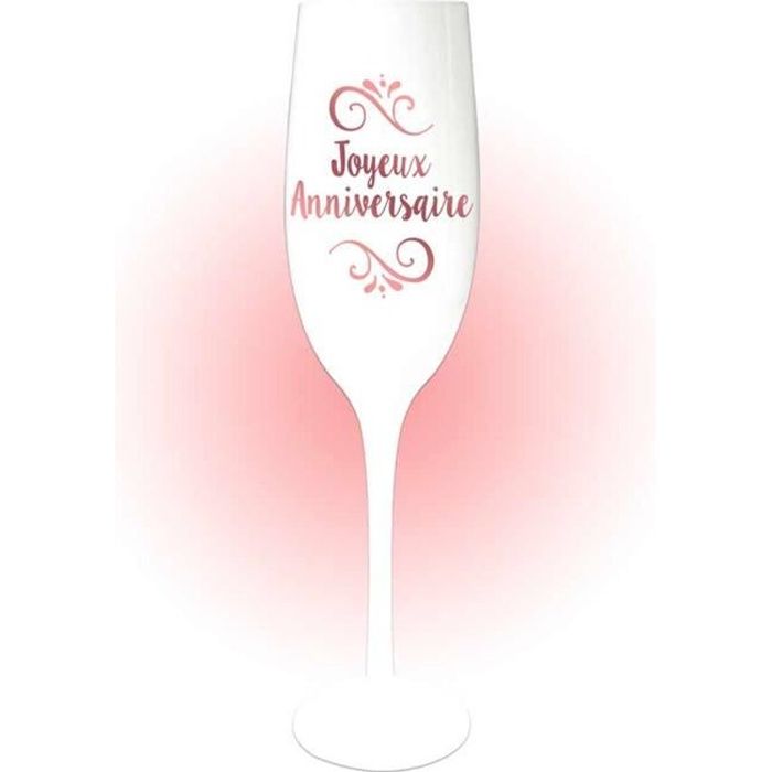 Coupe Flute A Champagne Joyeux Anniversaire Blanc Dore Rose Gold Pink 24x5 Cm Q94 Cdiscount Maison