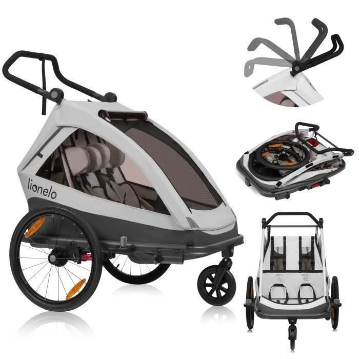 Remorque vélo LIONELO Cama - 2 enfants - Amortissement flexible SIQ - Gris