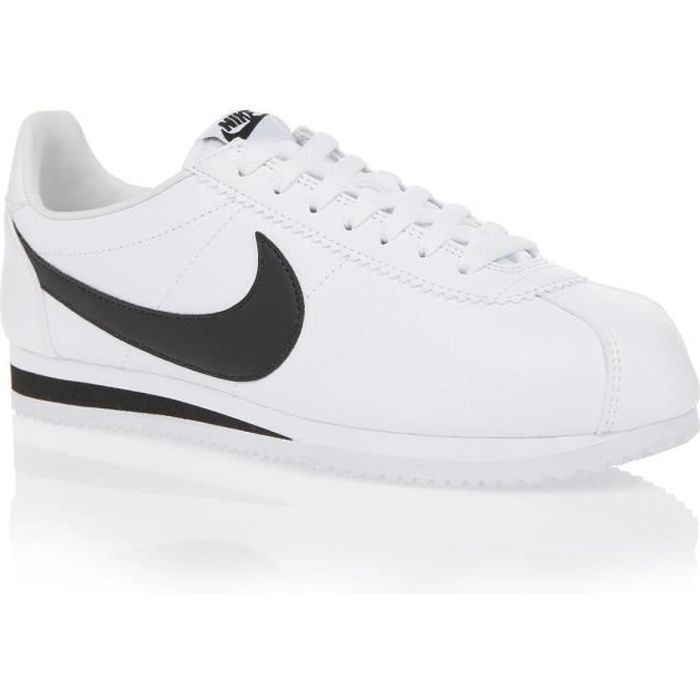 NIKE Baskets CLASSIC CORTEZ LEATHER - Homme - Blanc/Noir NIKE Baskets CLASSIC CORTEZ LEATHER - Homme - Blanc/Noir