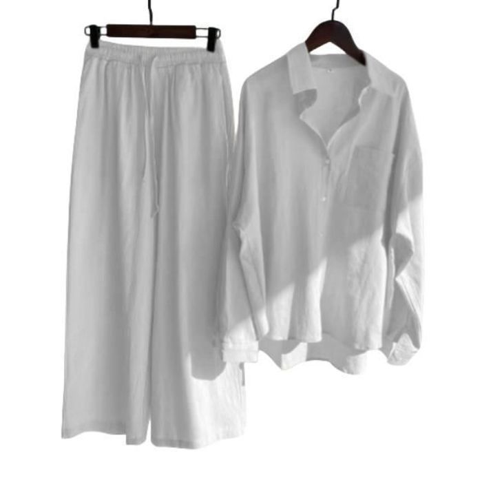 ENSEMBLE DE VETEMENTS en Lin Femme 2 Pieces Survetement Coton et Lin Ete Chic Elegant Grande Taille Large Decontracte Blanc Blanc Cdiscount Pret a Porter
