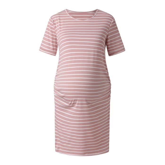 Maternite Moulante Femmes Robe Froncee Casual Pour Port Quotidien Ou Baby Shower Rose Rose Achat Vente Robe Cdiscount