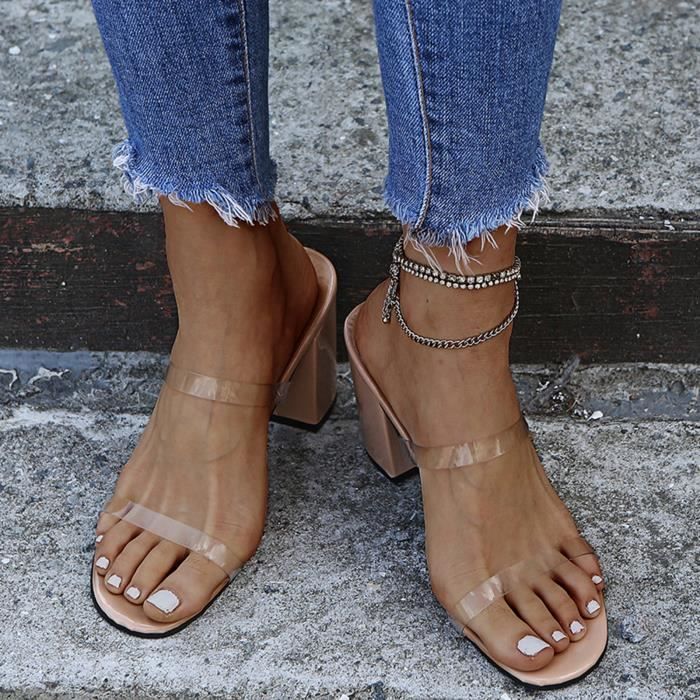 Sandale talon carré beige top