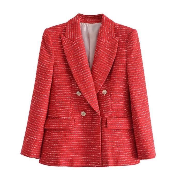 Blazer Femme En Tweed à Carreaux - Sans Col, Ouvert, Coupe Courte élégante Pour Le Travail Ou Les Sorties