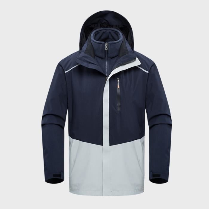 Blouson de Ski Homme Amovible 2 pieces Impermeable Coupe vent Polaire Epais Chaude Bleu marine