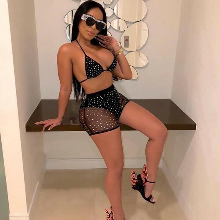 Qianderer Short à Paillettes Pour Femme - Taille Haute Élastique, Jambe Droite Scintillante - Short Festif Brillant Et Confortable