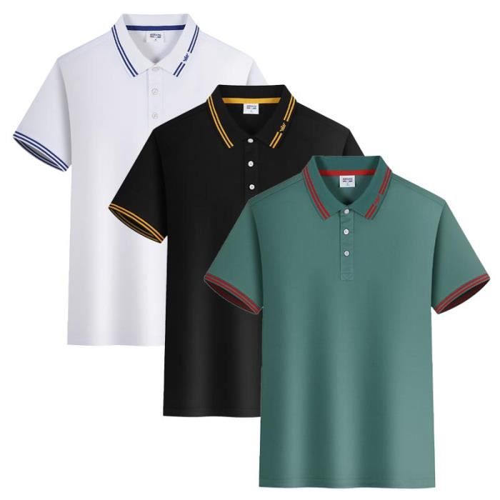 Lot de 3 Polo Homme T Shirt Manches Courtes Couleur Unie Casual Mode Top Ete Respirant Tissu Confortable
