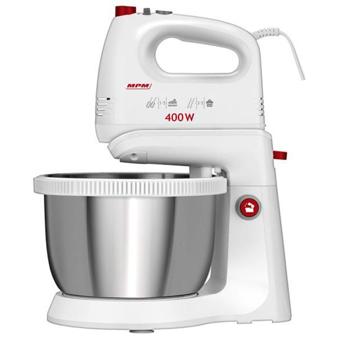 Mélangeur à Pâtisserie avec Bol Rotative 35 L 5 Vitesses + Turbo MPM MMR-21Z 400W Blanc
