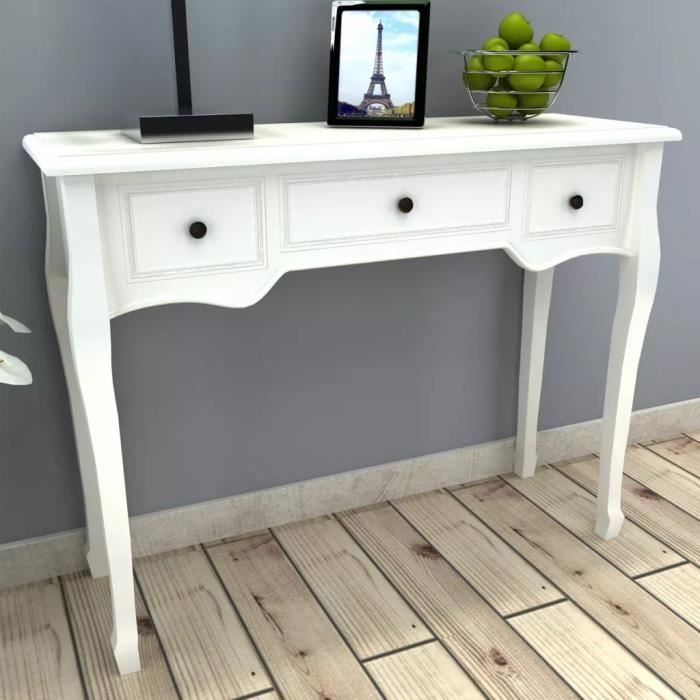Moderne Table de console et coiffeuse avec 3 tiroirs Blanc